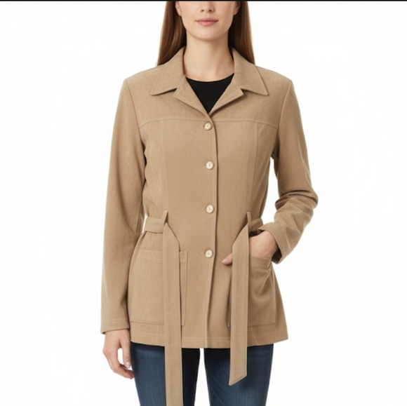 Clio Jackets & Blazers - Clio Womens Tan Faux Seude Coat Jacket Sz Medium
